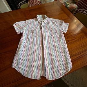 J. Crew Boy's Multi-color Striped Seersucker Short-sleeved Button-down Shirt